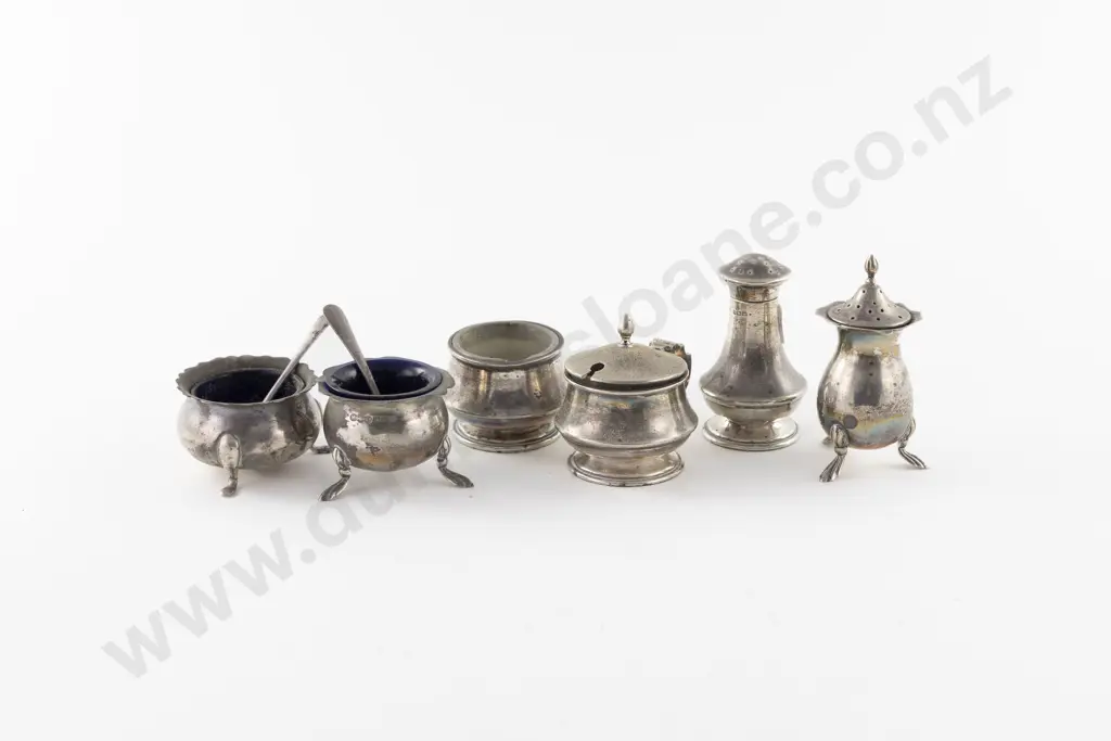 2 S/S 3 Piece Cruet Sets & 2 Salt Spoons Image 1++