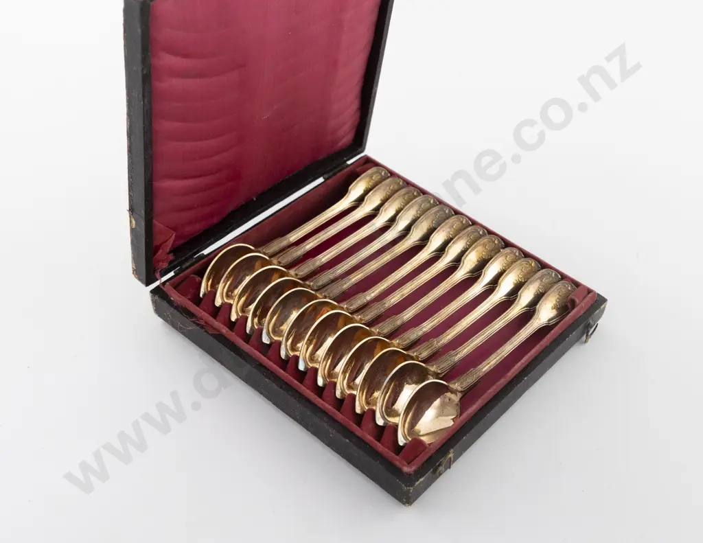 Cased Set Of 12 French S/S Gilt Grapefruit Spoons Image 1++