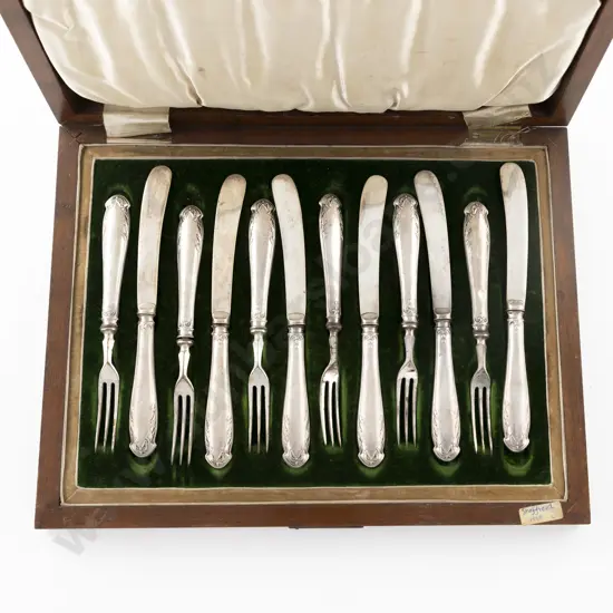 Cased Set Of 6 S/S Handled Dessert Knives & Forks