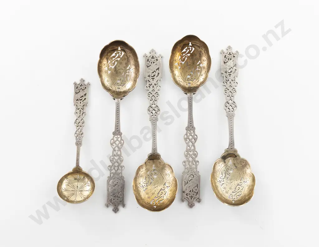 Set Of 5 Mappin & Webb S/P Sifter Spoons Image 1++