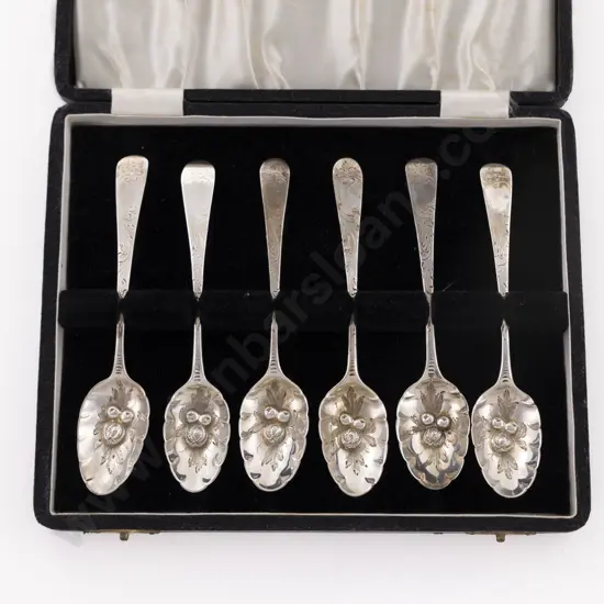 Cased Set Of 6 Geo III S/S Berry Spoons