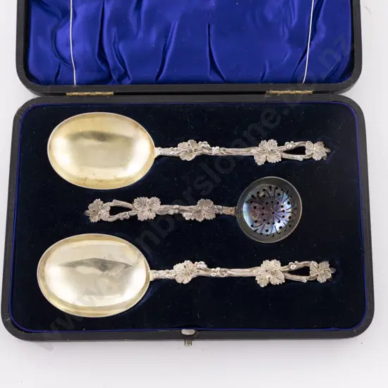 An Attractive Cased Pair Of Late Vict S/S Serving Spoons & Matching Sifter Spoon