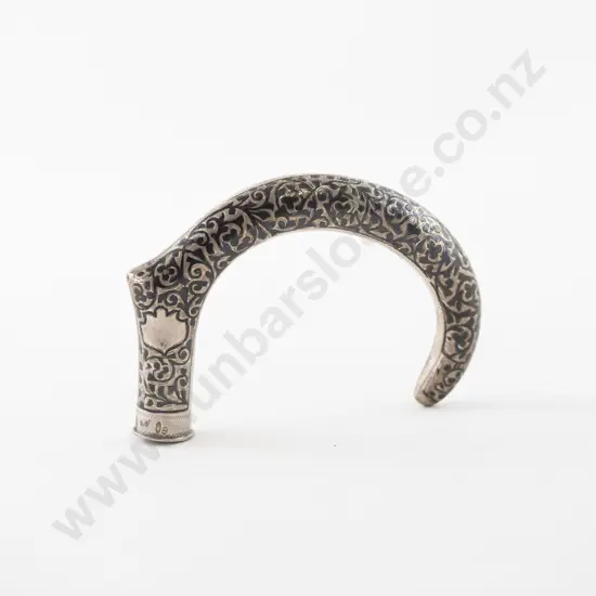 C19th Russian 84 Zolotniks Silver and Niello Walking Stick Handle