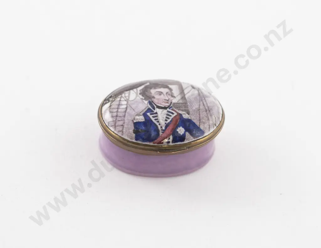 C19th Bilston Enamel Patch Box Painted with Portrait of Admiral Nelson Image 1++