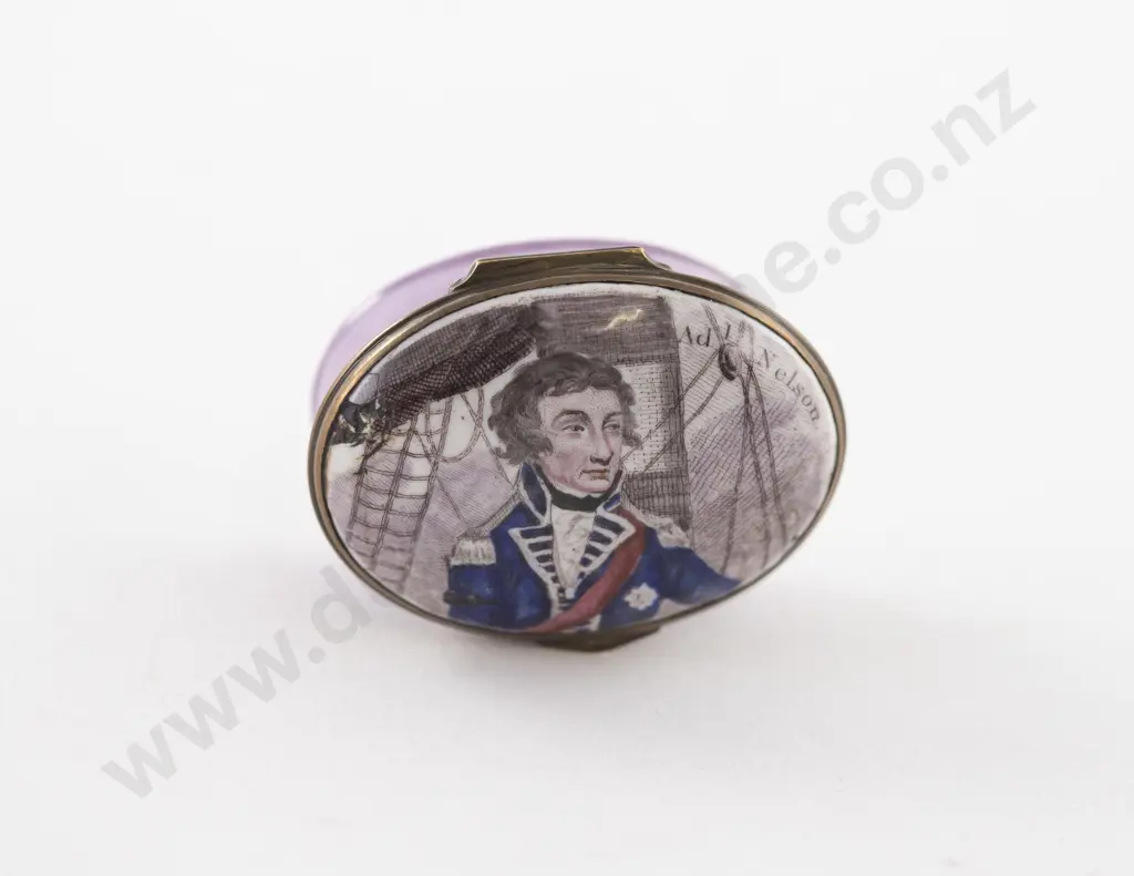 C19th Bilston Enamel Patch Box Painted with Portrait of Admiral Nelson Image 1++