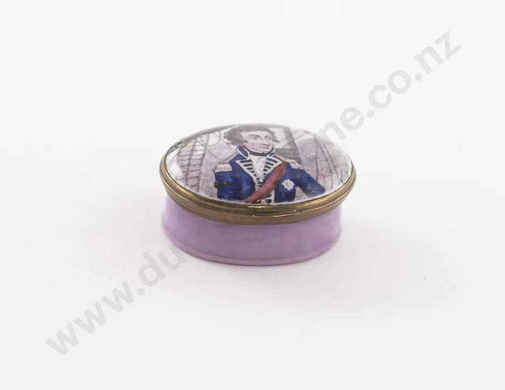 C19th Bilston Enamel Patch Box Painted with Portrait of Admiral Nelson Image 1++