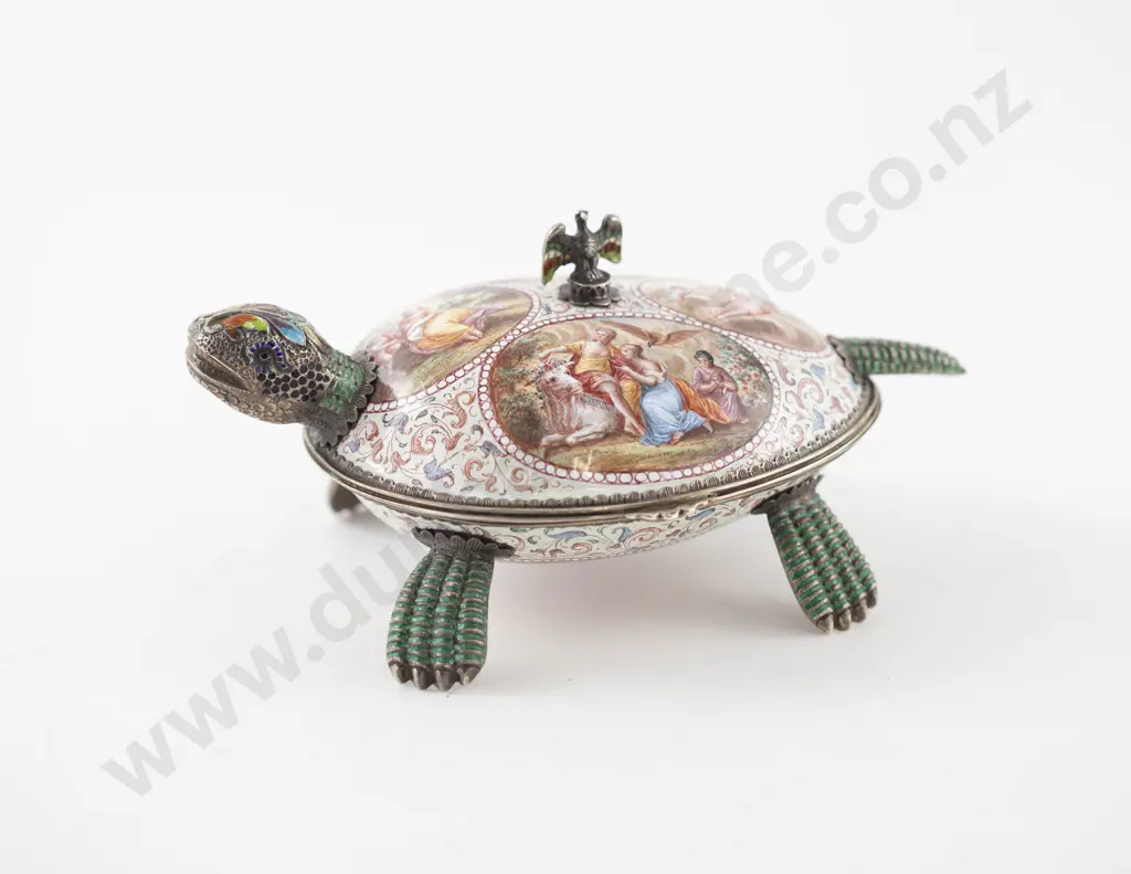 C19th Viennese Silver and Enamel Tortoise Turtle Box Image 1++