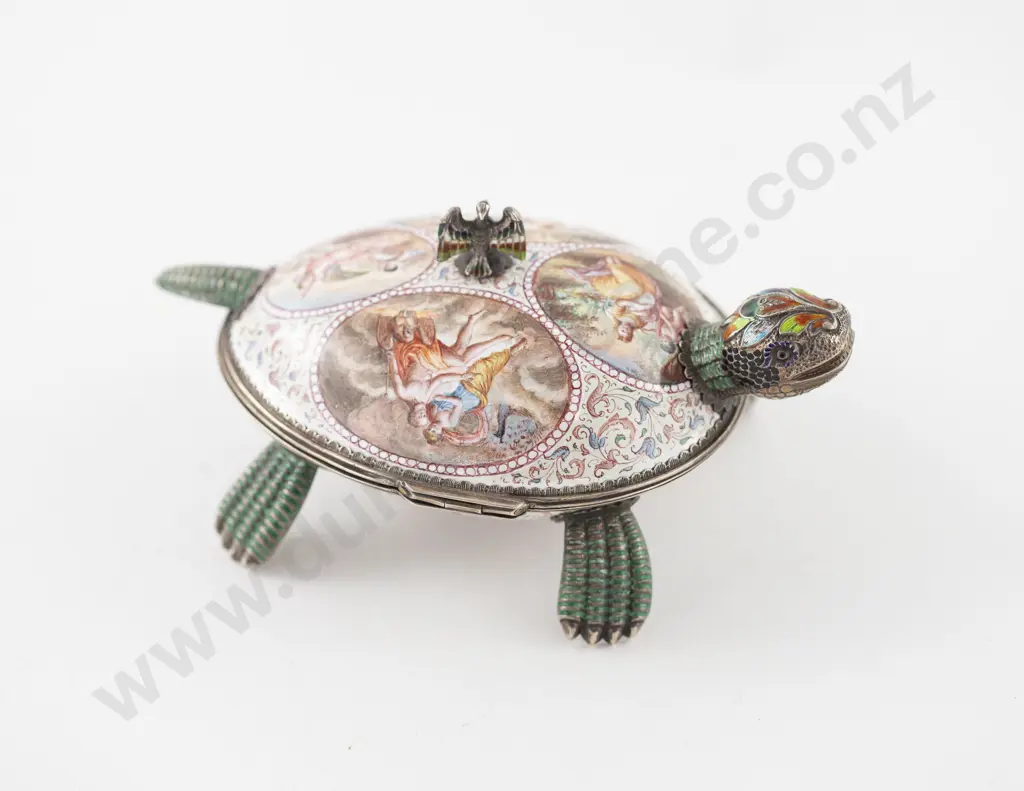 C19th Viennese Silver and Enamel Tortoise Turtle Box Image 1++