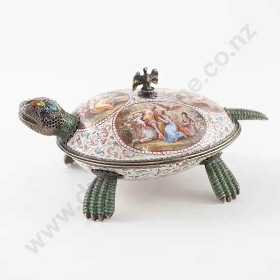 C19th Viennese Silver and Enamel Tortoise Turtle Box
