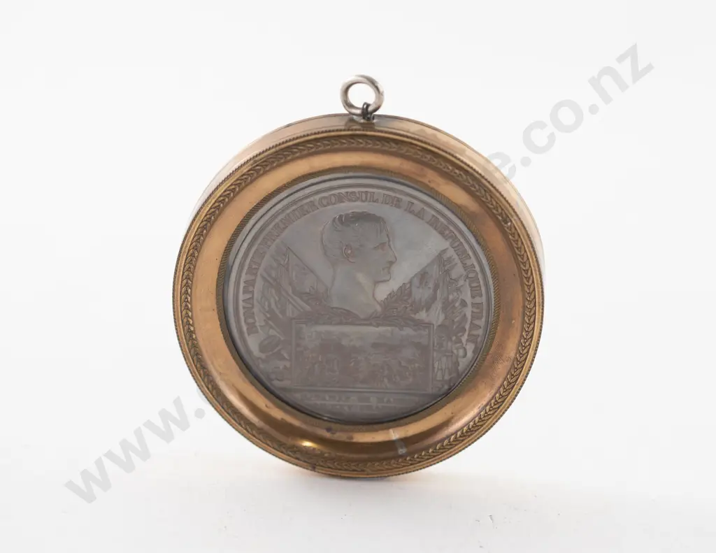 C1800 Framed Tin Napoleon Bonaparte Flat Back Medal Image 1++