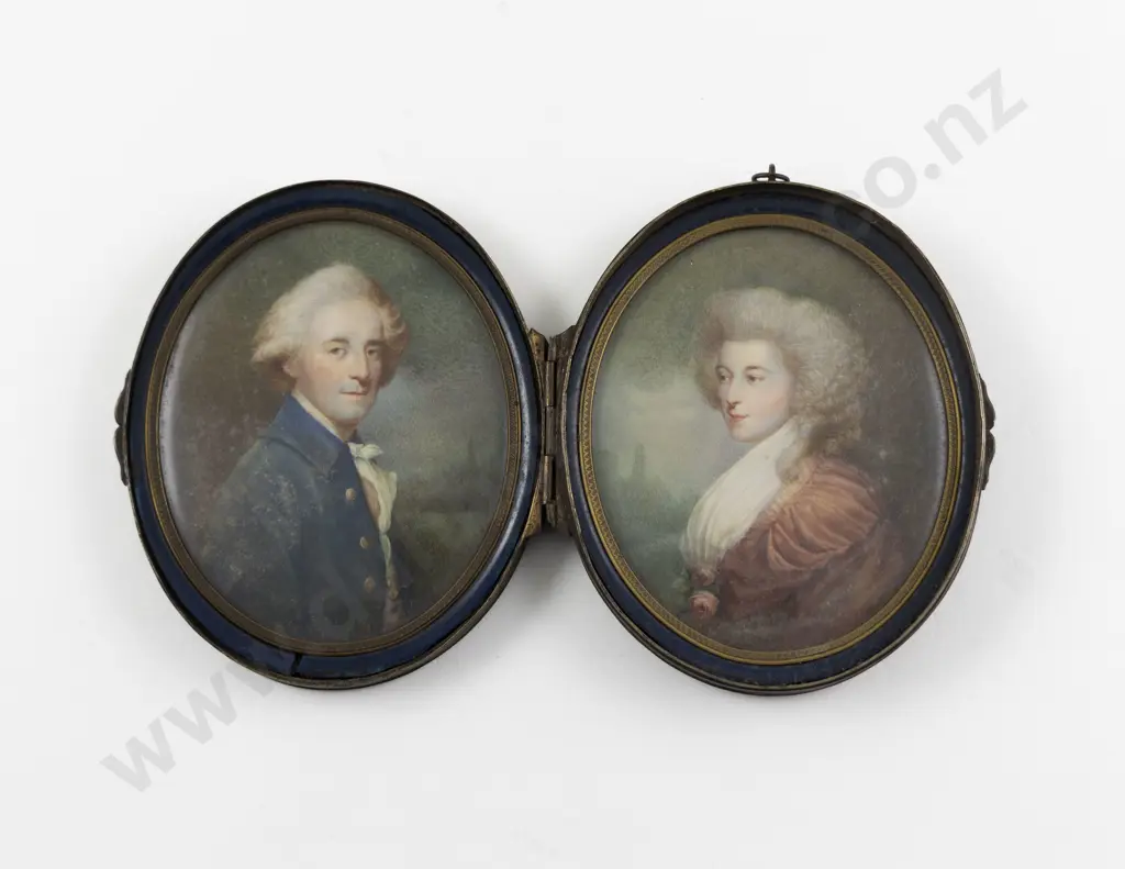 Pair Geo III Portrait Miniatures of Gentleman and His Companion Image 1++