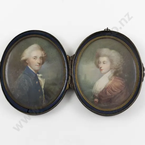 Pair Geo III Portrait Miniatures of Gentleman and His Companion