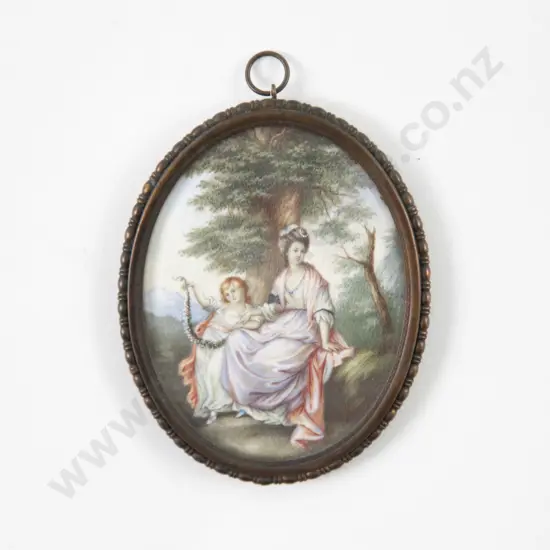 Late C19th Portrait Miniature Classical Scene in the Manner of Angelica Kauffman