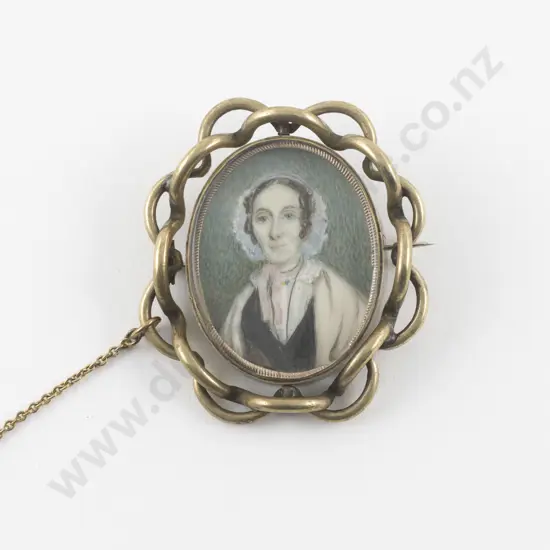 Victorian Gold Plate Portrait Miniature Swivel Mourning Brooch