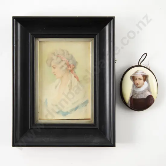 Early C20th Portrait Miniature on Celluloid in Ebonised Frame