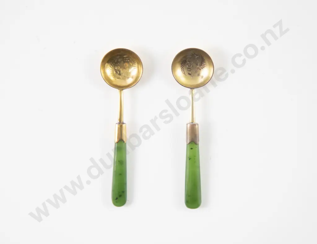 NZ Colonial Kohn Silver Gilt Salt Spoons Image 1++