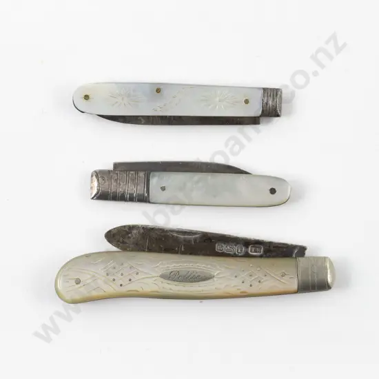 Three C19th S/S and MOP Pocket Knives