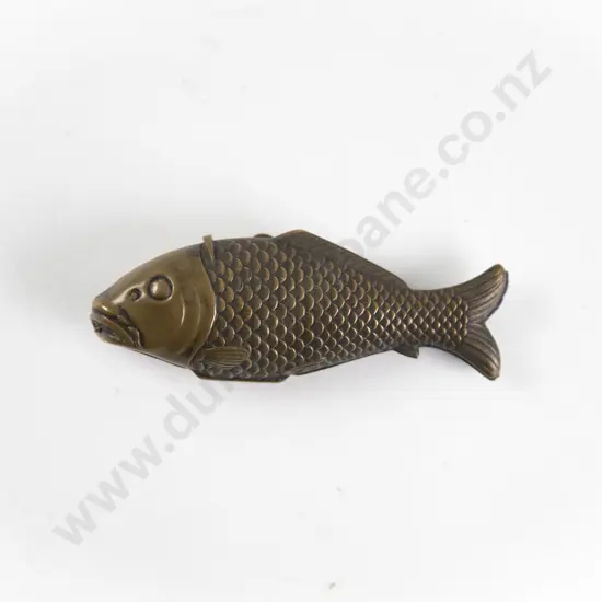 C1870 French Metal Fish Sewing Etui with Tools and Thimble