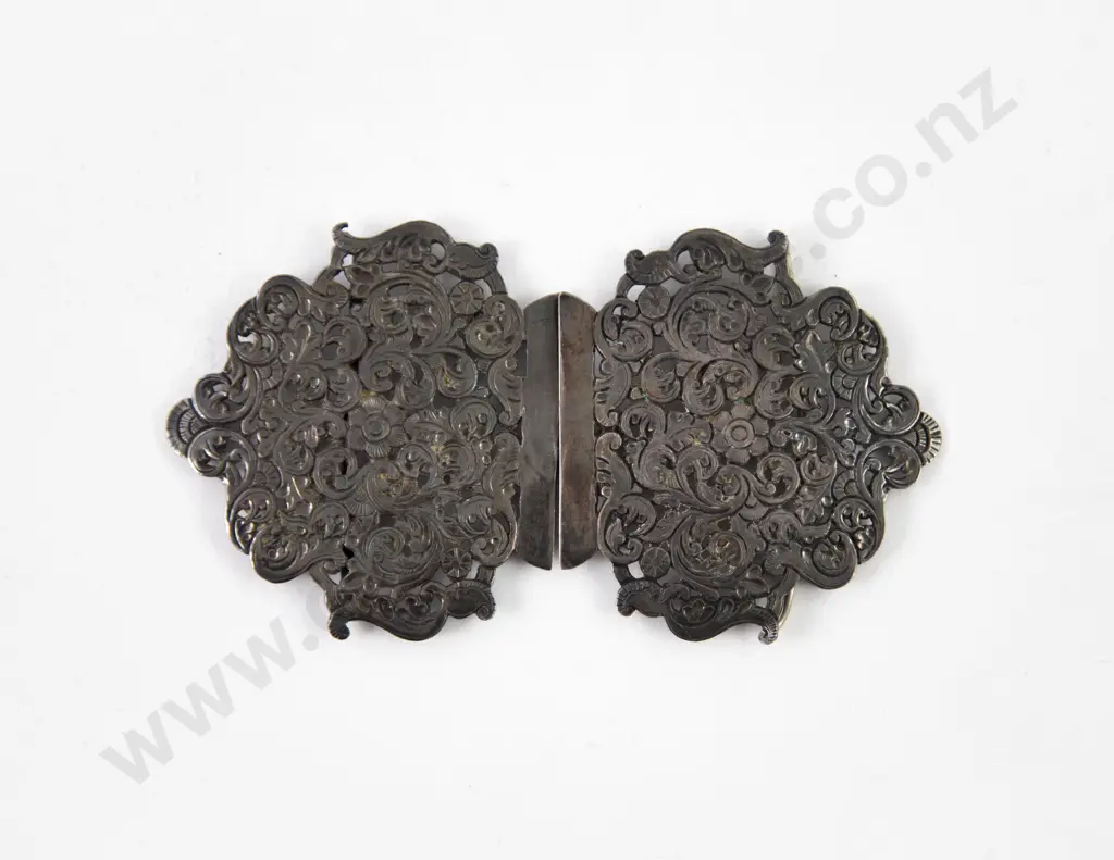 Antique .800 (tested) Silver Ornate Scroll Floral Piece Belt Buckle Image 1++