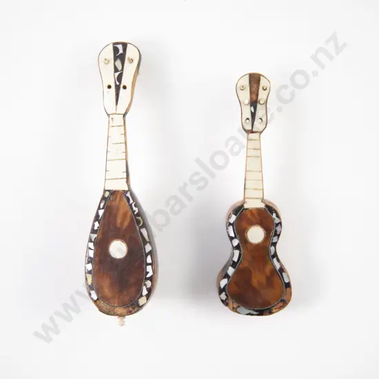 Italian Tortoise Shell MOP Inlaid Miniature Mandolin and Guitar