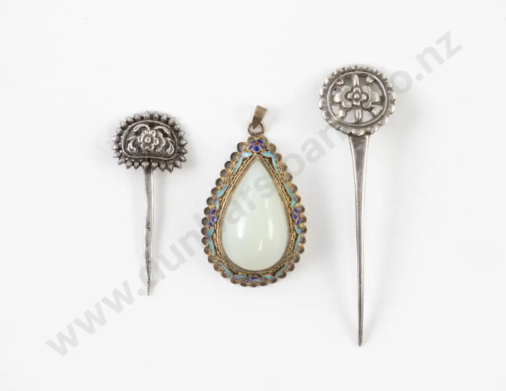 Two Antique Asian Silver Hair Pins Image 1++