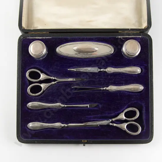 Cased Edw VII S/S 9pce Manicure Set