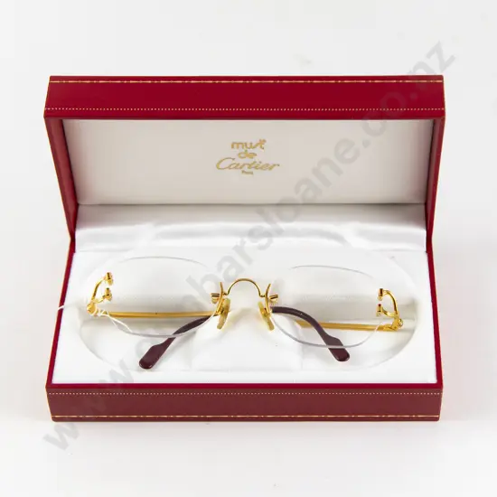 Cased Must de Cartier Paris Gold Metal Framed Spectacles