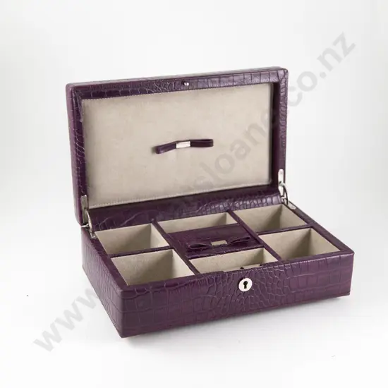 Dulwich Design Maroon Simulated Crocodile Skin Leather Jewel Box