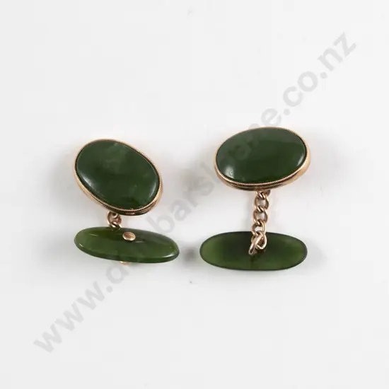 Pair 9ct Mounted Greenstone Cuff LInks