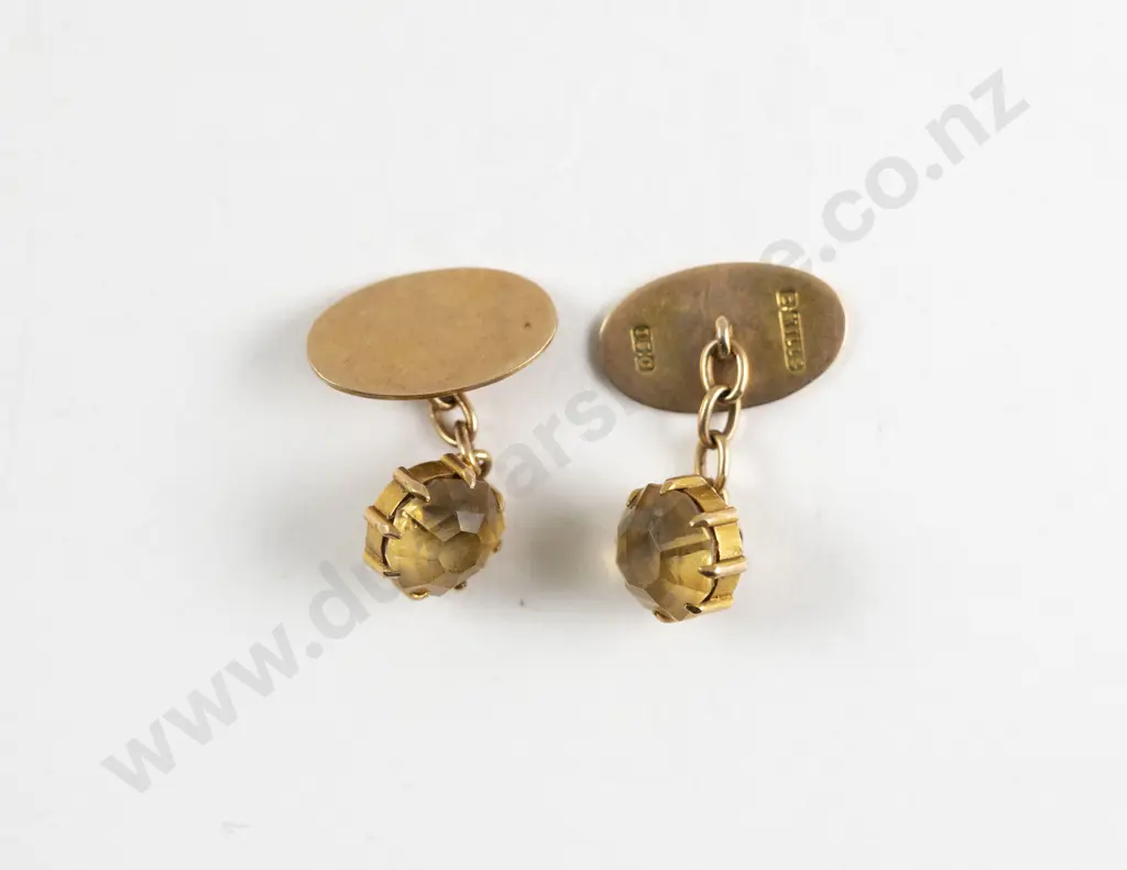Pair NZ Colonial 15ct Mounted Single Citrine Cuff Links Image 1++