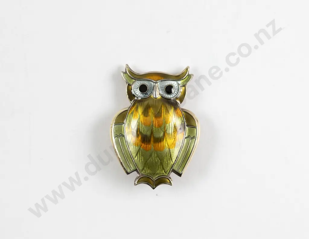 David Andersen Norway Sterling .925 & Enamel Owl Brooch Image 1++
