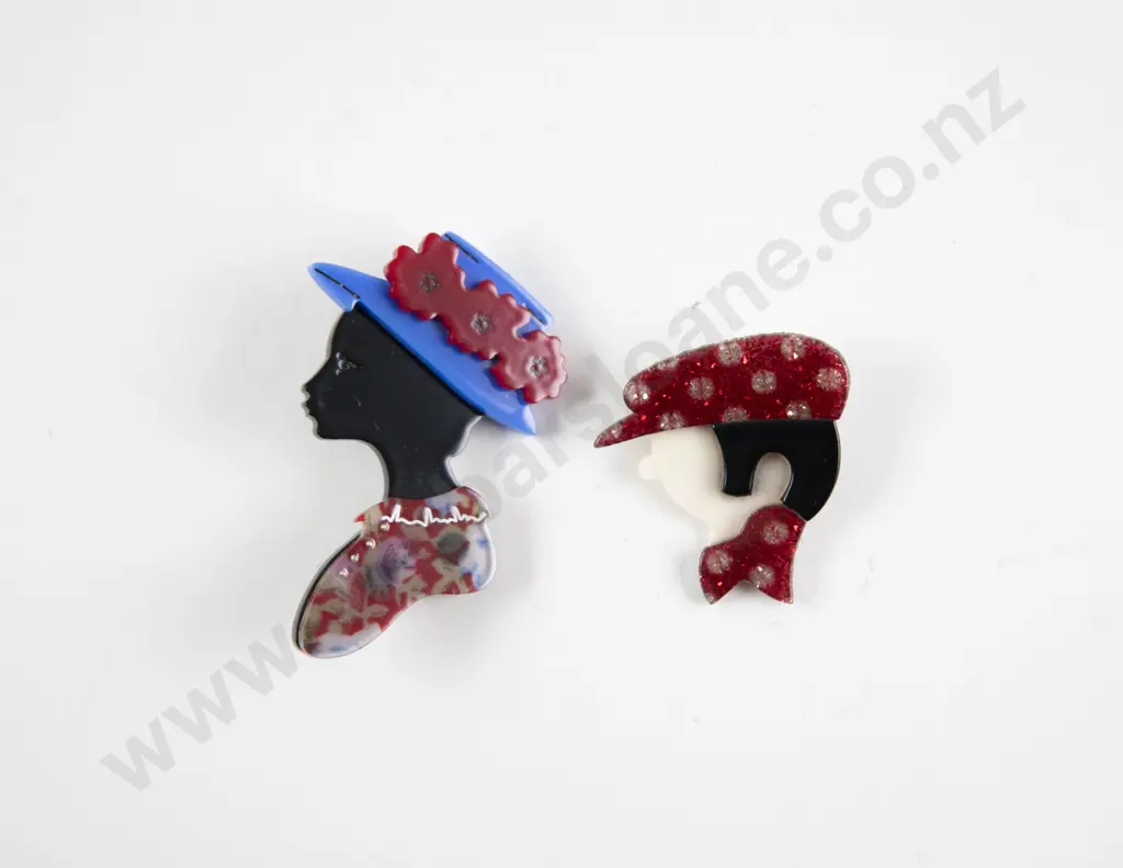 Erstwilder Lady with Hat Brooch and Lea Stein Gavroche Chauffeur Brooch Image 1++