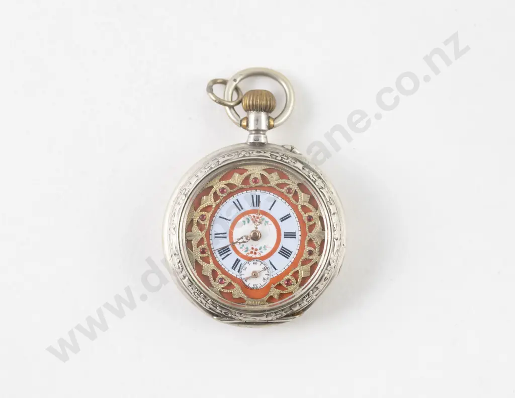 European .800 Silver Case Open Face Small Pocket Watch Image 1++