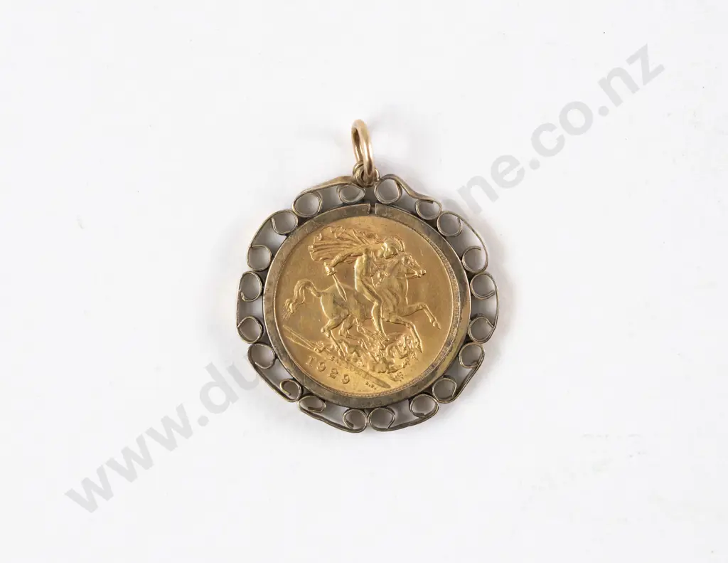 GeoV 1929 Full Gold Sovereign South Africa mint mark with 9ct pendant mount Image 1++