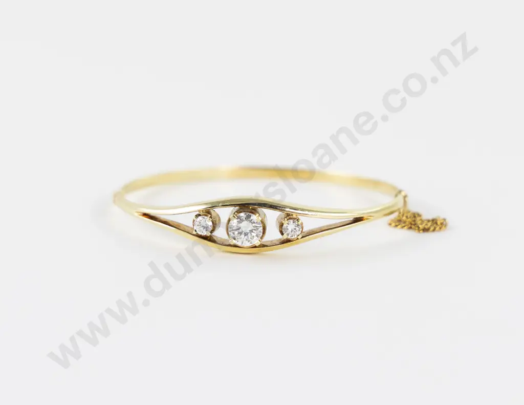 14ct Three Stone Diamond Hinged Snap Bangle Image 1++