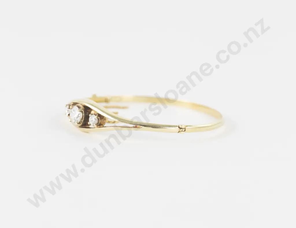 14ct Three Stone Diamond Hinged Snap Bangle Image 1++