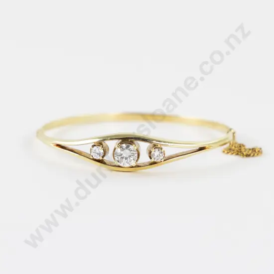 14ct Three Stone Diamond Hinged Snap Bangle