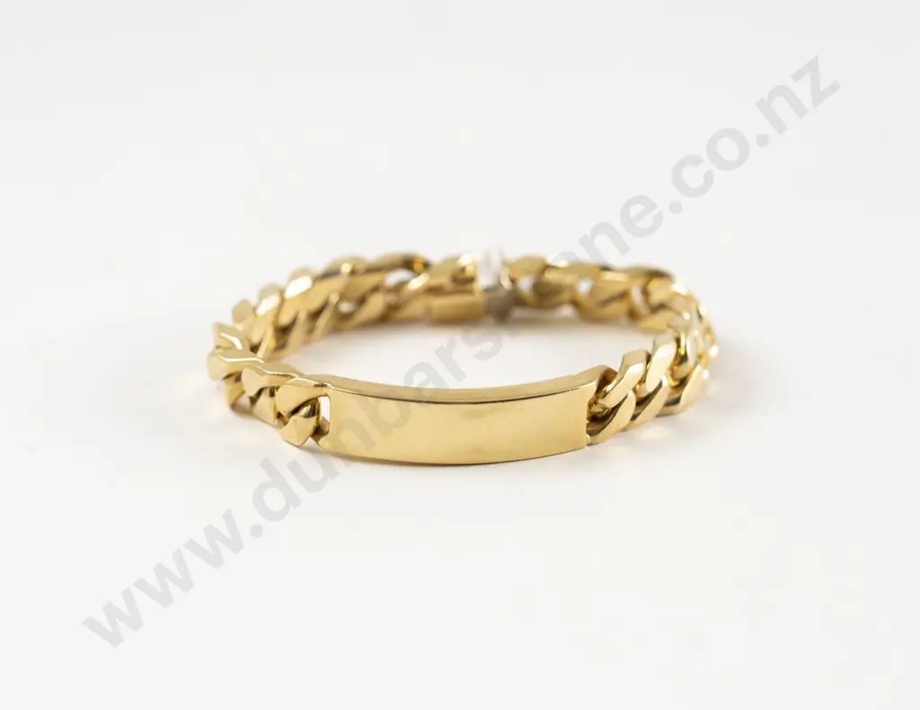 18ct Heavy Modern Flat Curb Link Identity Bracelet Image 1++
