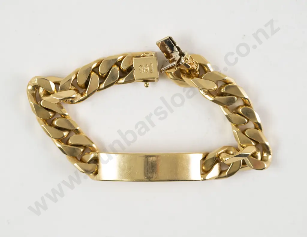 18ct Heavy Modern Flat Curb Link Identity Bracelet Image 1++