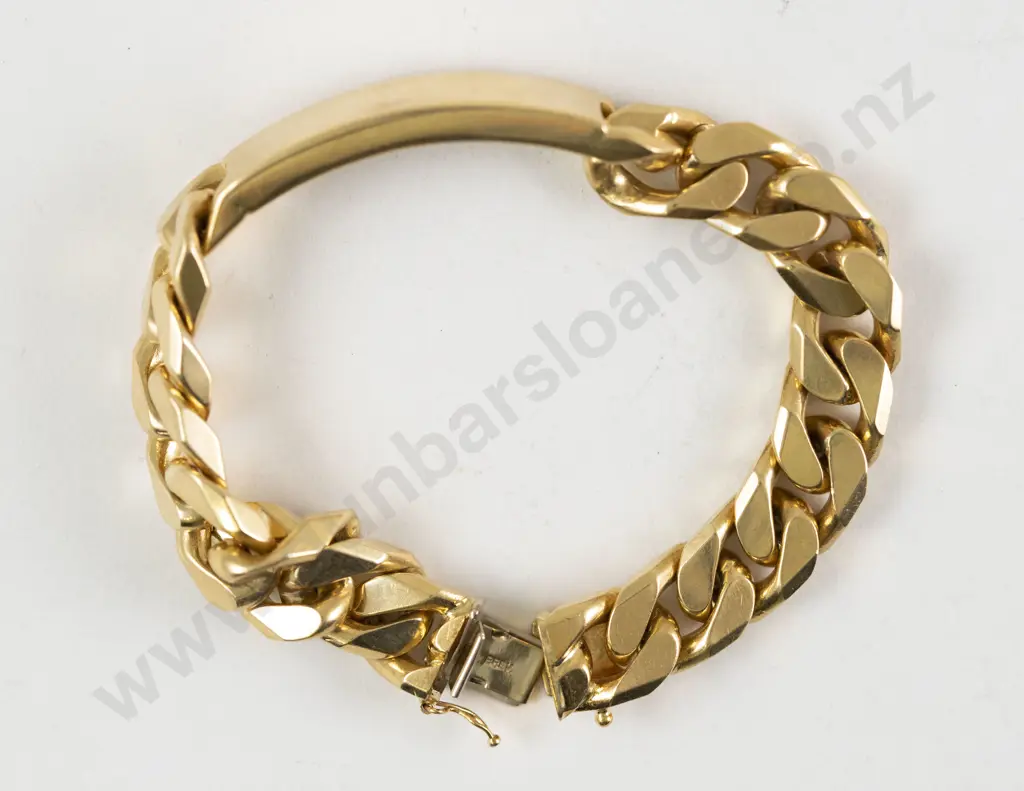 18ct Heavy Modern Flat Curb Link Identity Bracelet Image 1++