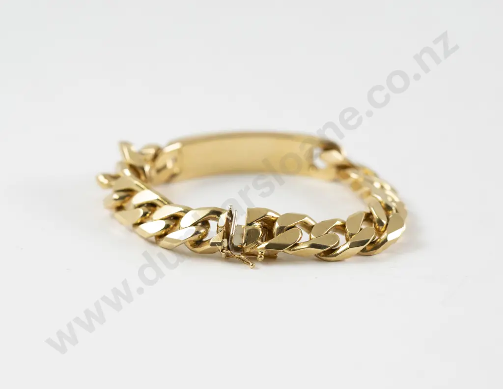 18ct Heavy Modern Flat Curb Link Identity Bracelet Image 1++