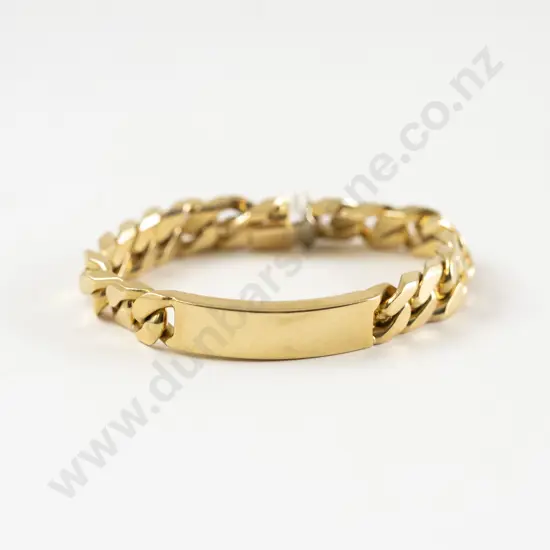 18ct Heavy Modern Flat Curb Link Identity Bracelet