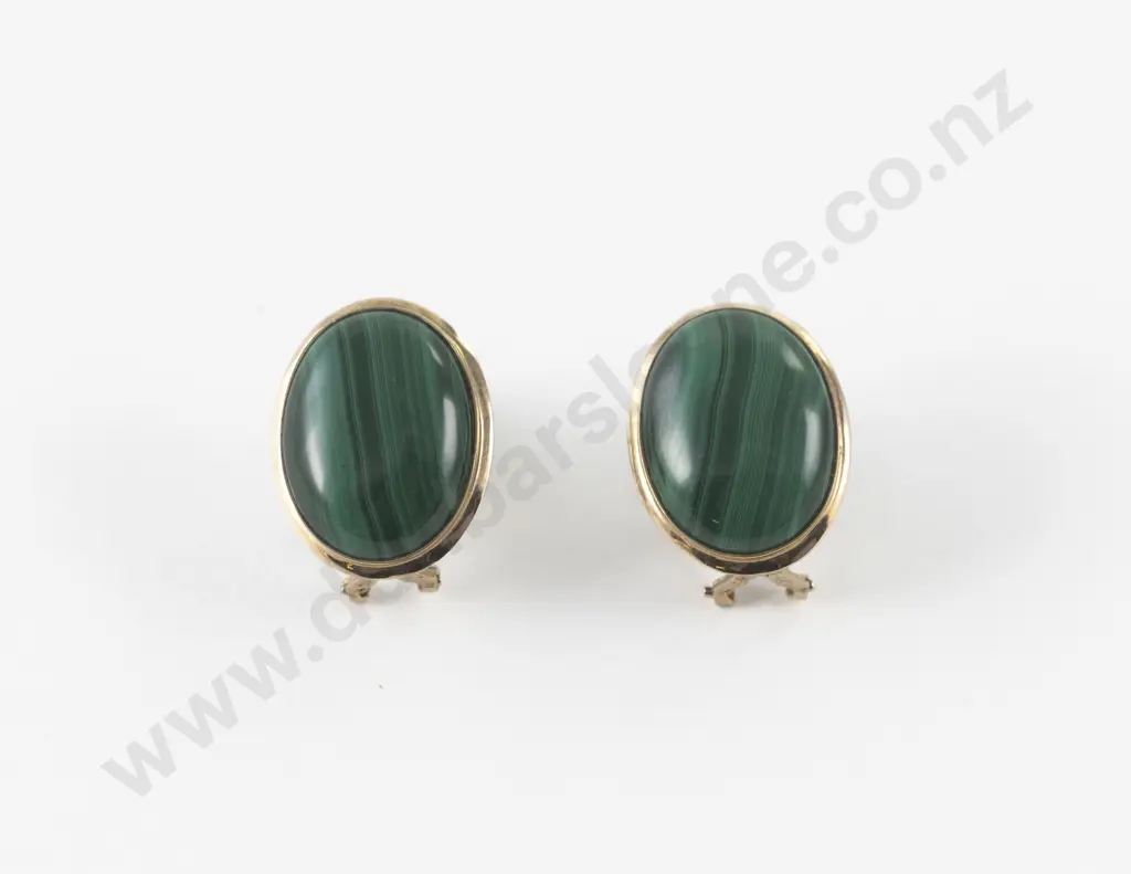 Pair 14ct Single Malachite Stud Earrings Image 1++