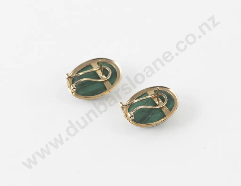 Pair 14ct Single Malachite Stud Earrings Image 1++