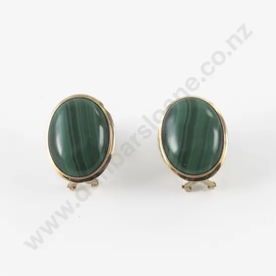 Pair 14ct Single Malachite Stud Earrings