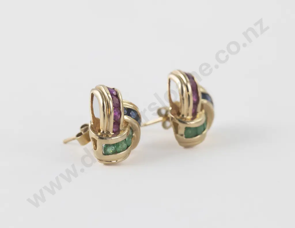 14ct Ruby Emerald and Sapphire Stud Earrings Image 1++