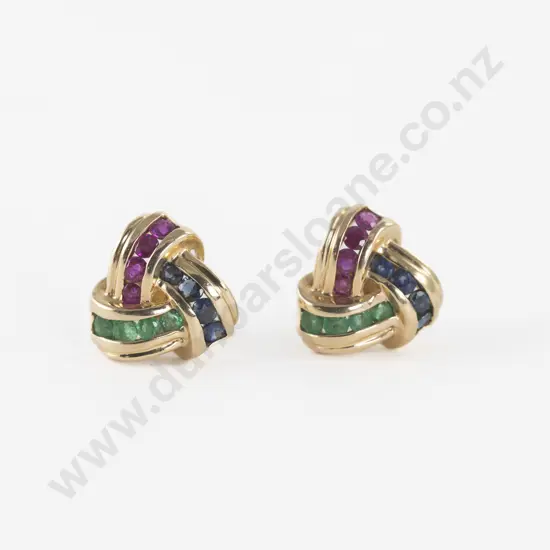 14ct Ruby Emerald and Sapphire Stud Earrings