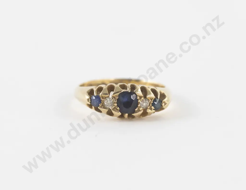 18ct Five Stone Sapphire and Diamond Bridge Ring Image 1++