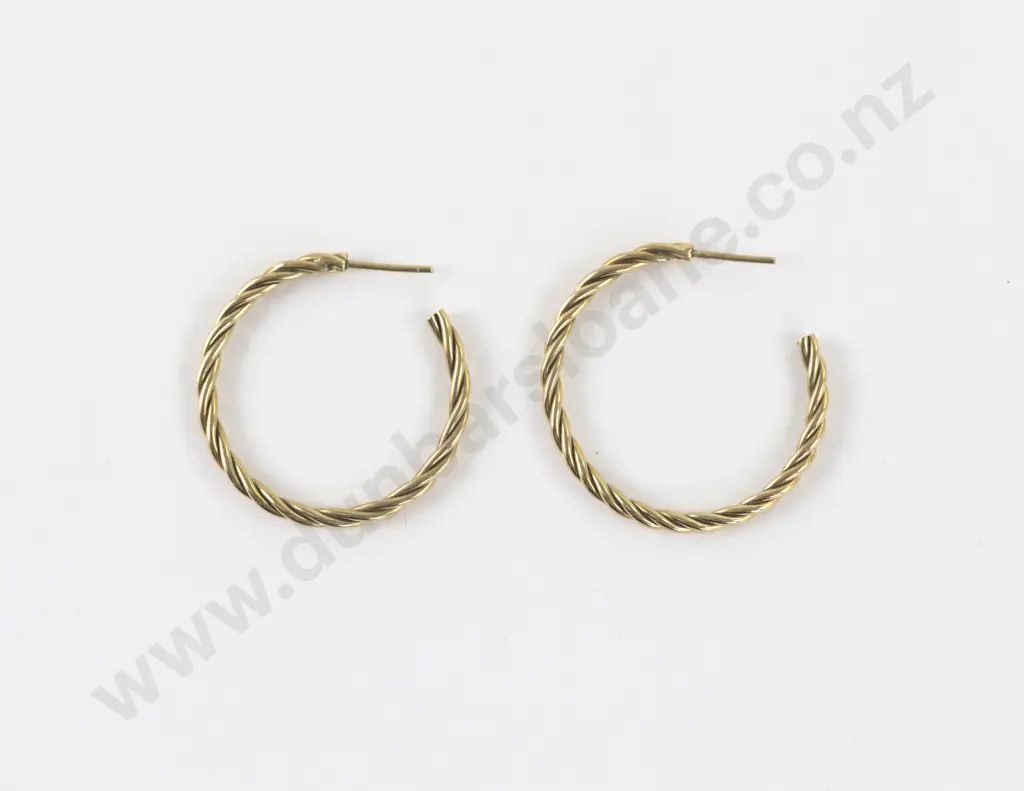 Pair 9ct Twist Design Hoop Earrings Image 1++