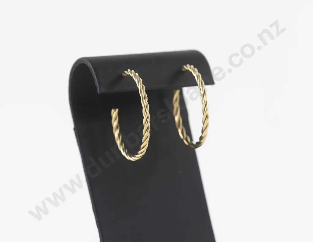Pair 9ct Twist Design Hoop Earrings Image 1++